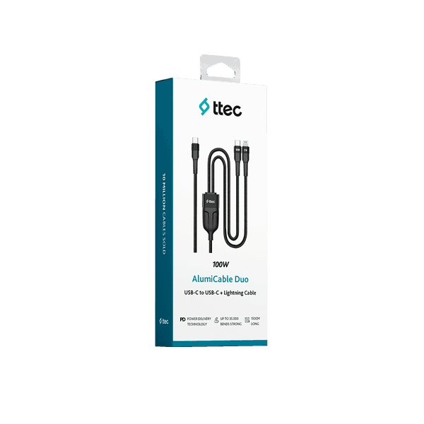 ttec AlumiCable Duo USB-C – USB-C + Lightning 100W 150cm Hızlı Şarj Kablosu