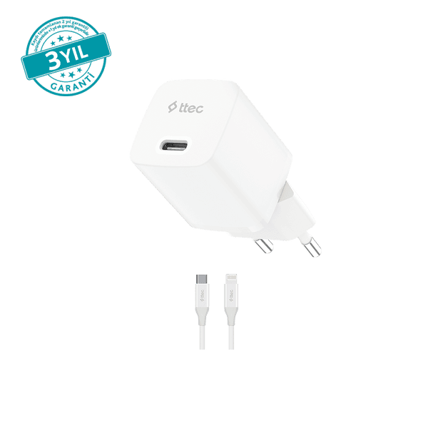 ttec SmartCharger GAN 30W PD Seyahat Hızlı Şarj Aleti + USB-C - Lightning 150cm Kablo 2SCG30LB